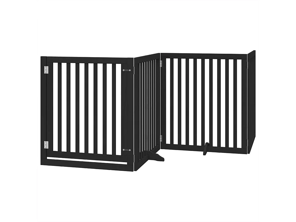 Barrière pour chiens et porte 4 panneaux noir bois de peuplier