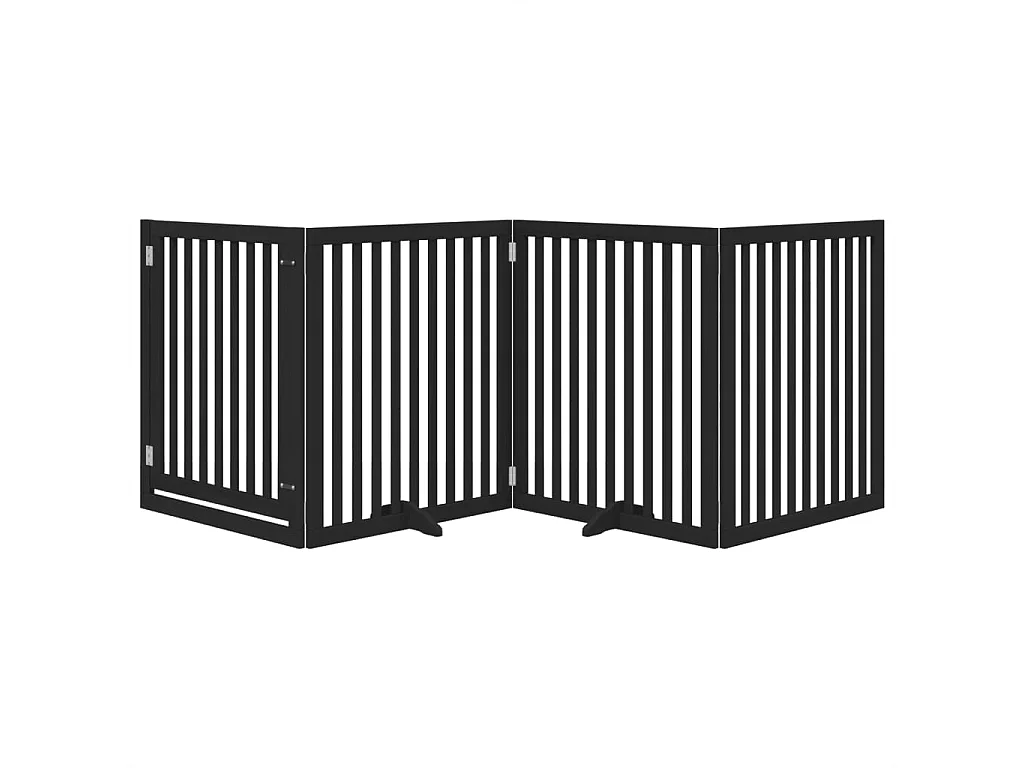 Barrière pour chiens et porte 4 panneaux noir bois de peuplier