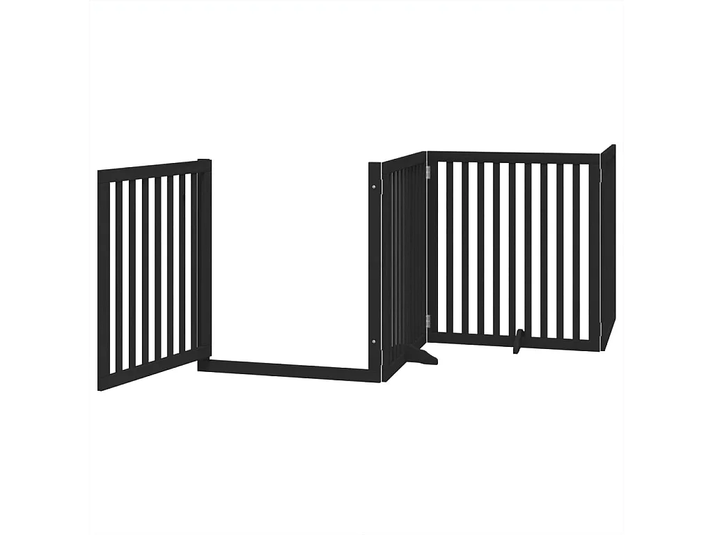 Barrière pour chiens et porte 4 panneaux noir bois de peuplier