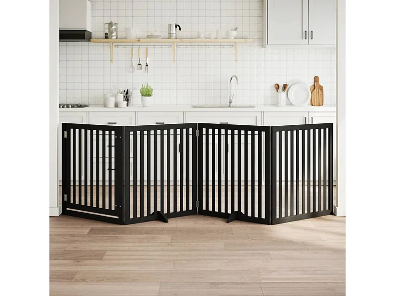 Barrière pour chiens et porte 4 panneaux noir bois de peuplier