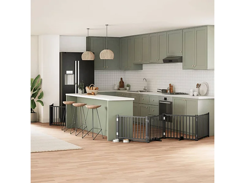 Portão para cães com porta dobrável 12 painéis 960 cm álamo preto