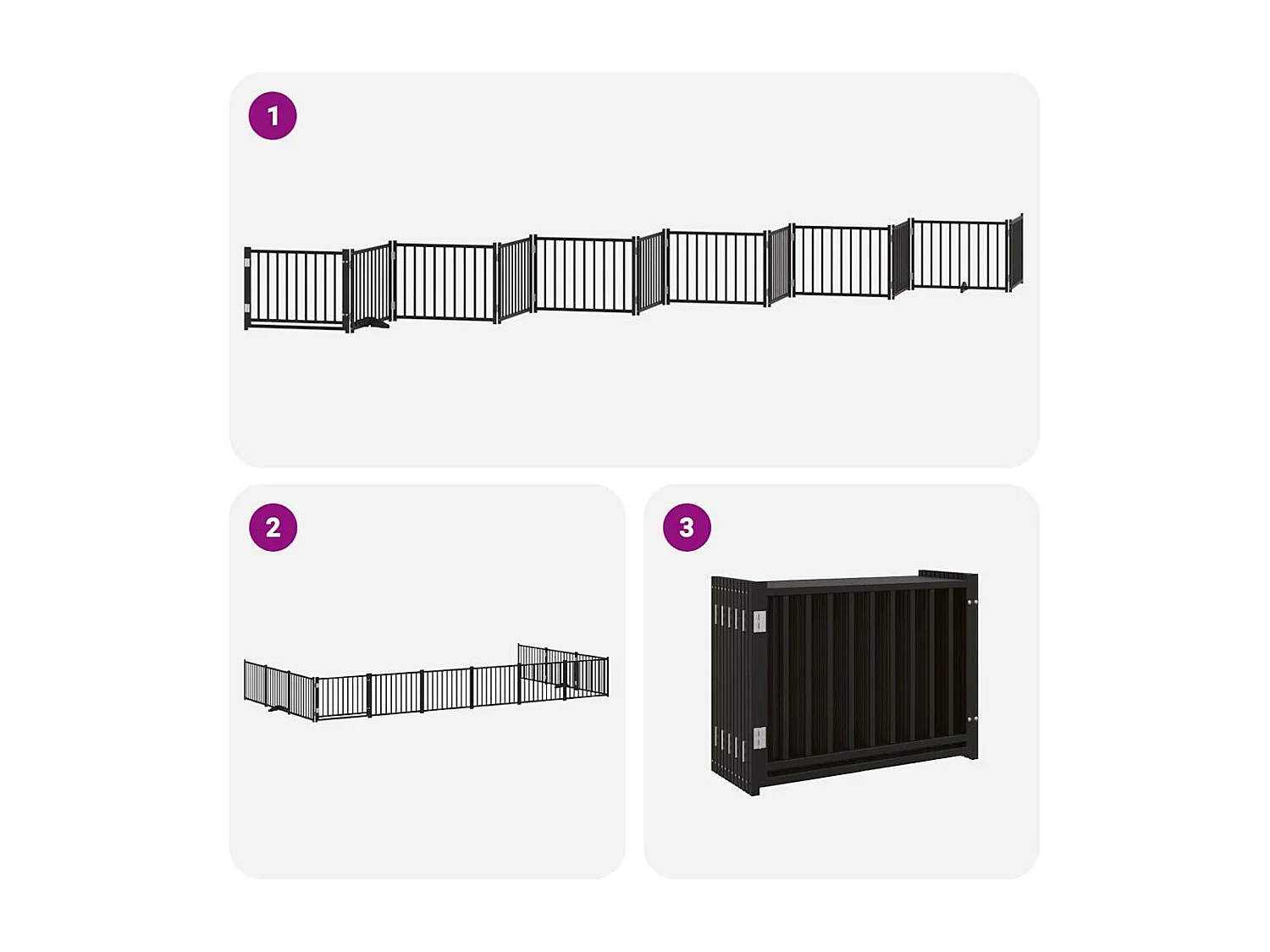 Barrière pour chien porte pliable 12 panneaux noir bois peuplier