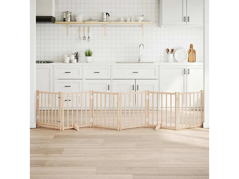 Barrière pour chiens avec porte 6 panneaux bois de sapin massif