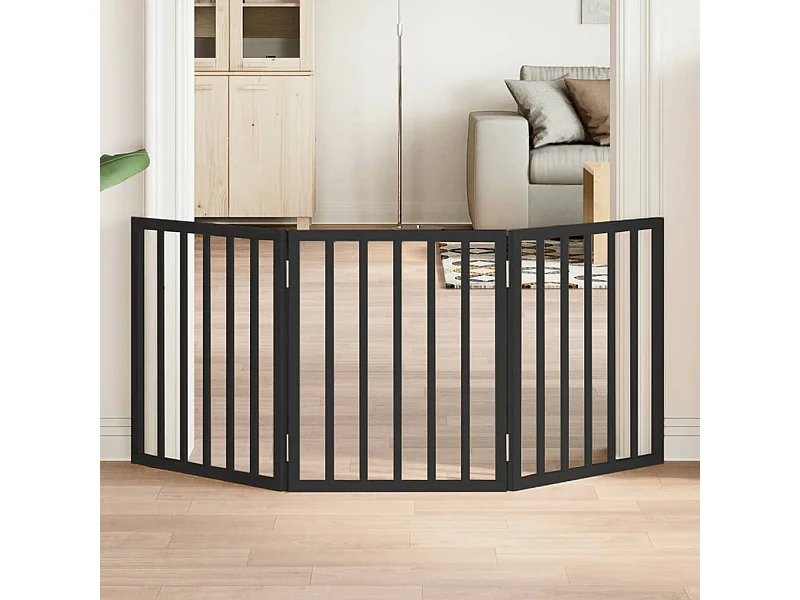 Portão para cães dobrável 3 painéis 150 cm álamo preto