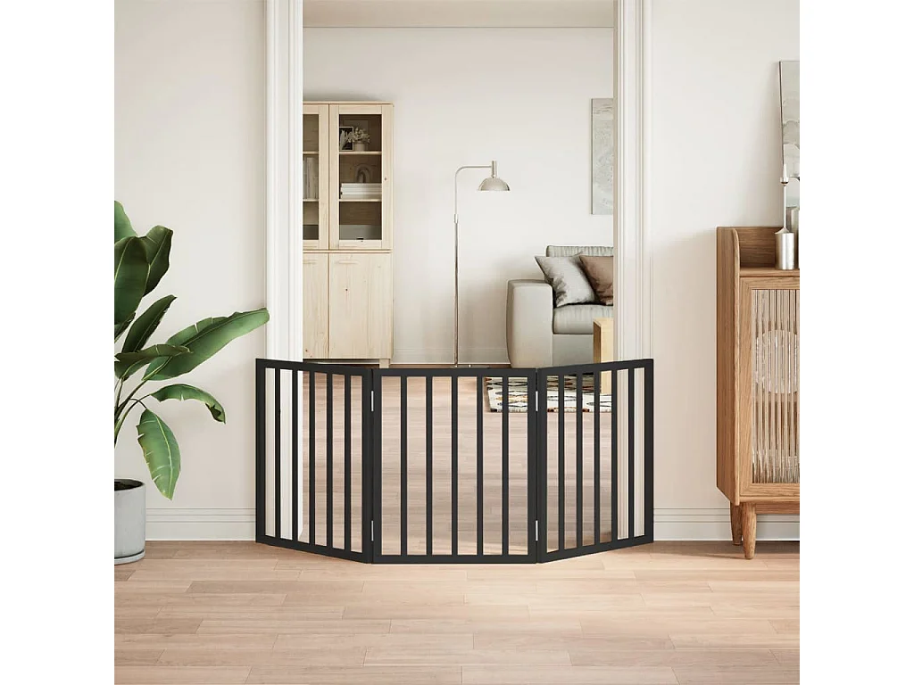 Barrière pour chien pliable 3 panneaux noir bois de peuplier