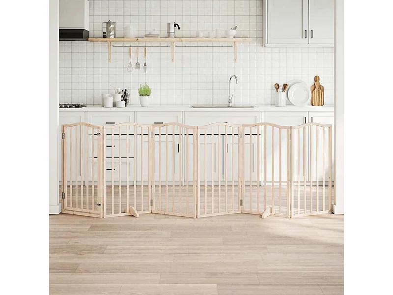 Puerta para perros con puerta plegable de 6 paneles, 300 cm, madera de álamo