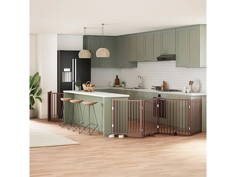 Puerta de perros plegable 10 paneles madera álamo marrón 800 cm