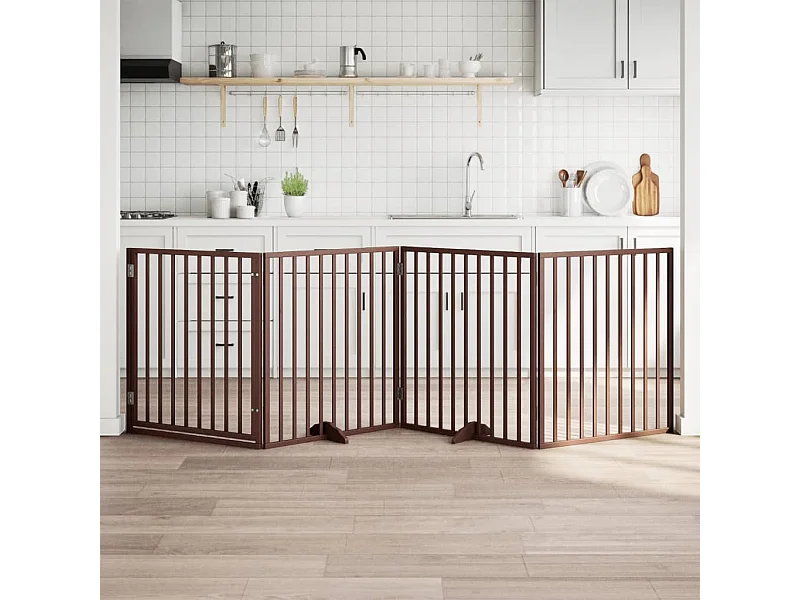 Porte pour chien pliable à 4 panneaux, marron, 320 cm, bois de peuplier