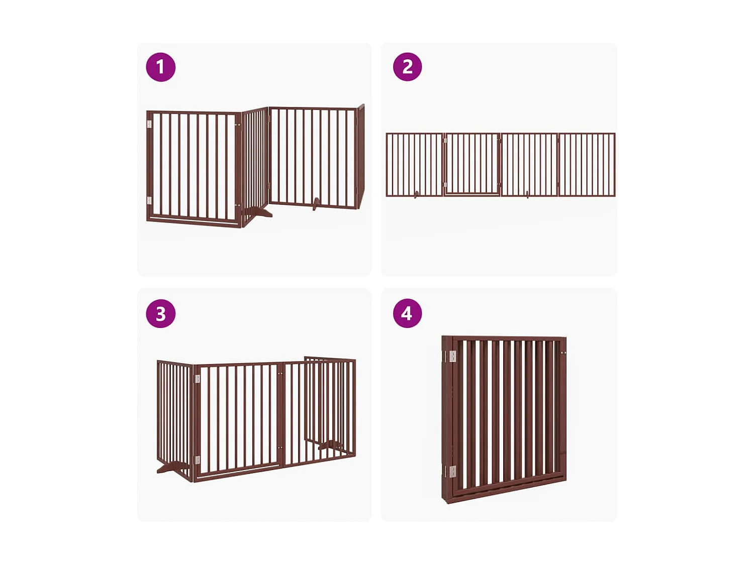 Porte pour chien pliable à 4 panneaux, marron, 320 cm, bois de peuplier