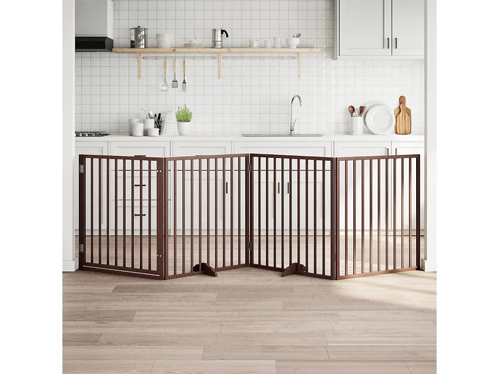 Porte pour chien pliable à 4 panneaux, marron, 320 cm, bois de peuplier