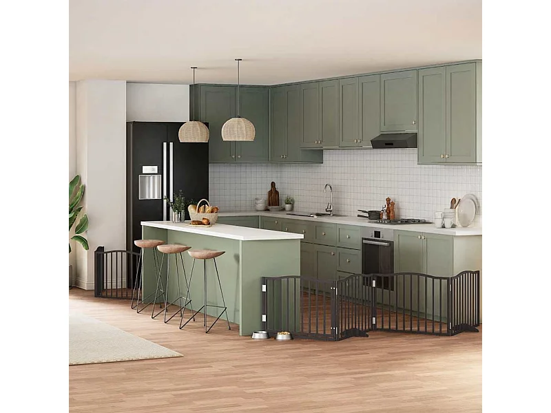 Barrière pour chien porte pliable 6 panneaux noir bois peuplier