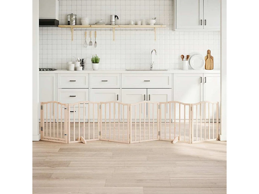 Barrière pour chiens avec porte 6 panneaux bois de peuplier