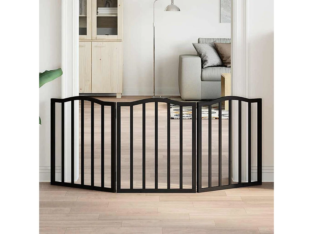 Portão para cães dobrável 3 painéis 150 cm álamo preto