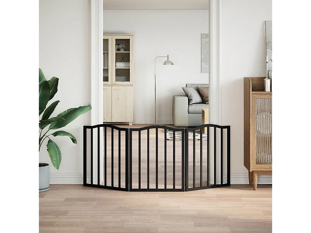 Portão para cães dobrável 3 painéis 150 cm álamo preto