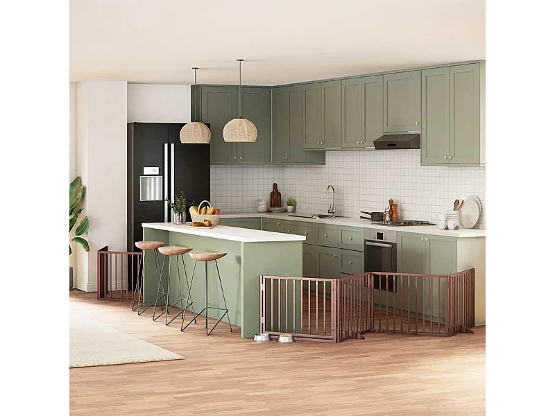 Puerta de perros plegable 10 paneles madera álamo marrón 800 cm