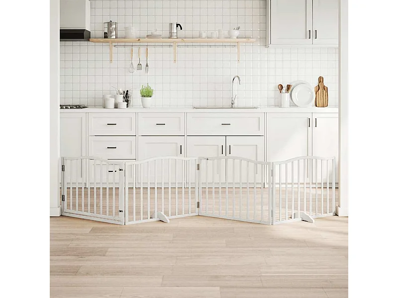 Barrière pour chiens et porte 4 panneaux blanc bois de peuplier