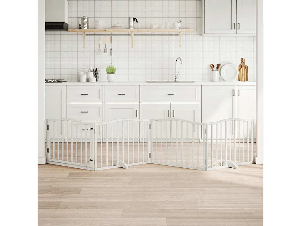 Barrière pour chiens et porte 4 panneaux blanc bois de peuplier