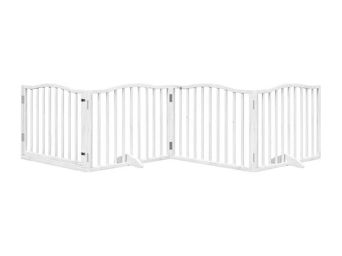 Barrière pour chiens et porte 4 panneaux blanc bois de peuplier