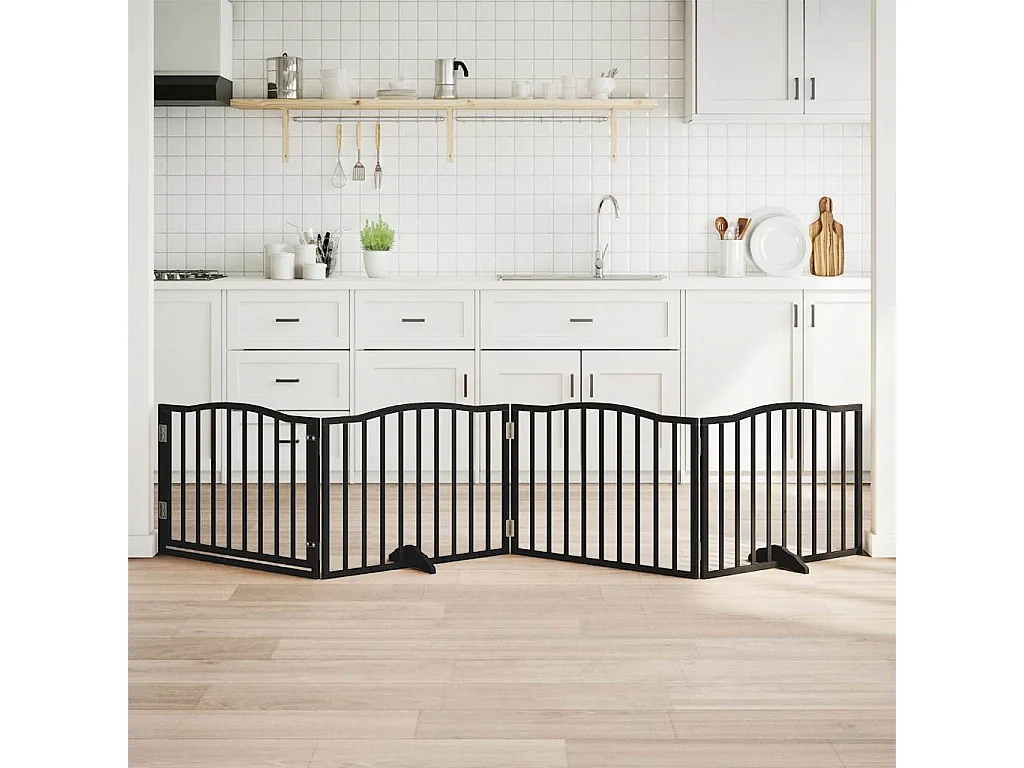 Porte pour chien pliable à 4 panneaux, noire, 320 cm, bois de peuplier