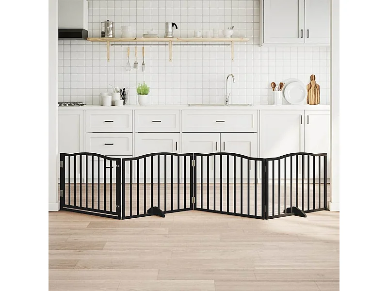 Porte pour chien pliable à 4 panneaux, noire, 320 cm, bois de peuplier