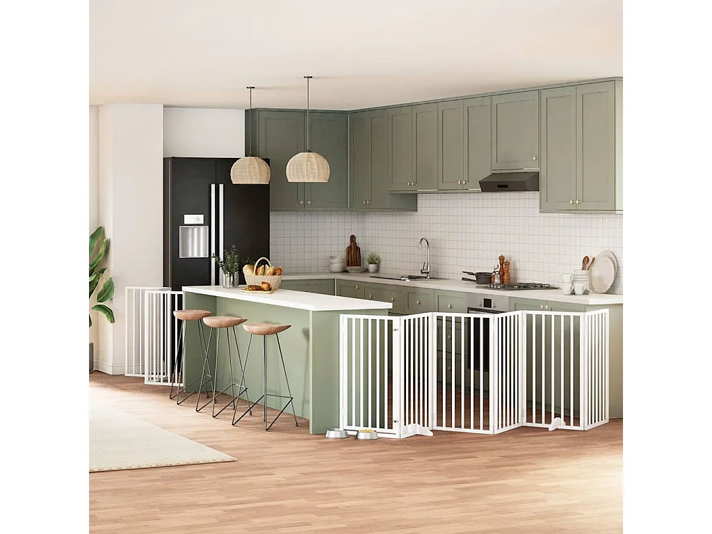 Barrière pour chien porte pliable 9 panneaux blanc bois peuplier