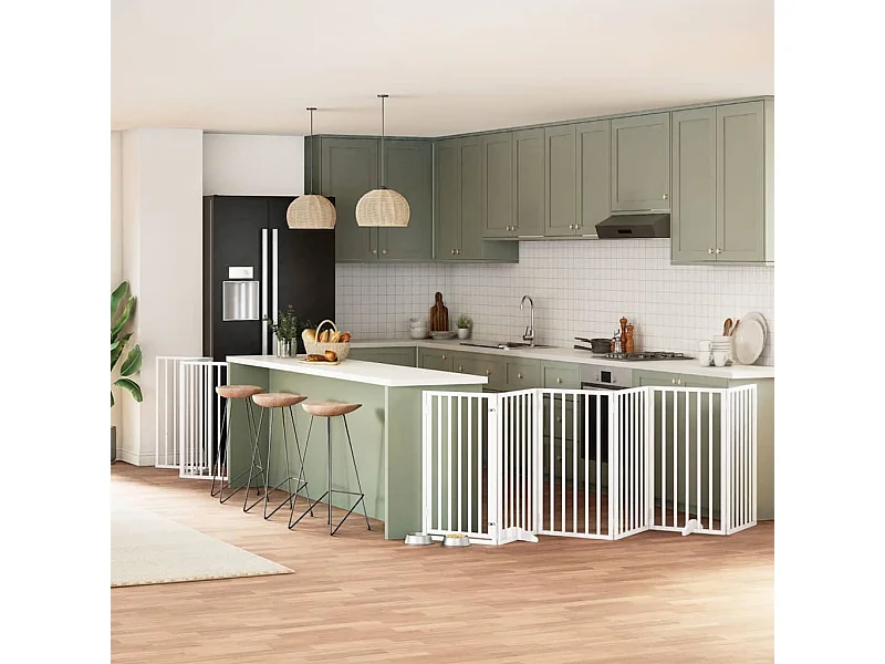 Barrière pour chien porte pliable 9 panneaux blanc bois peuplier