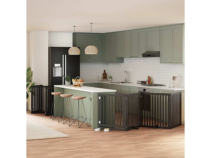 Barrière pour chien porte pliable 12 panneaux noir bois peuplier