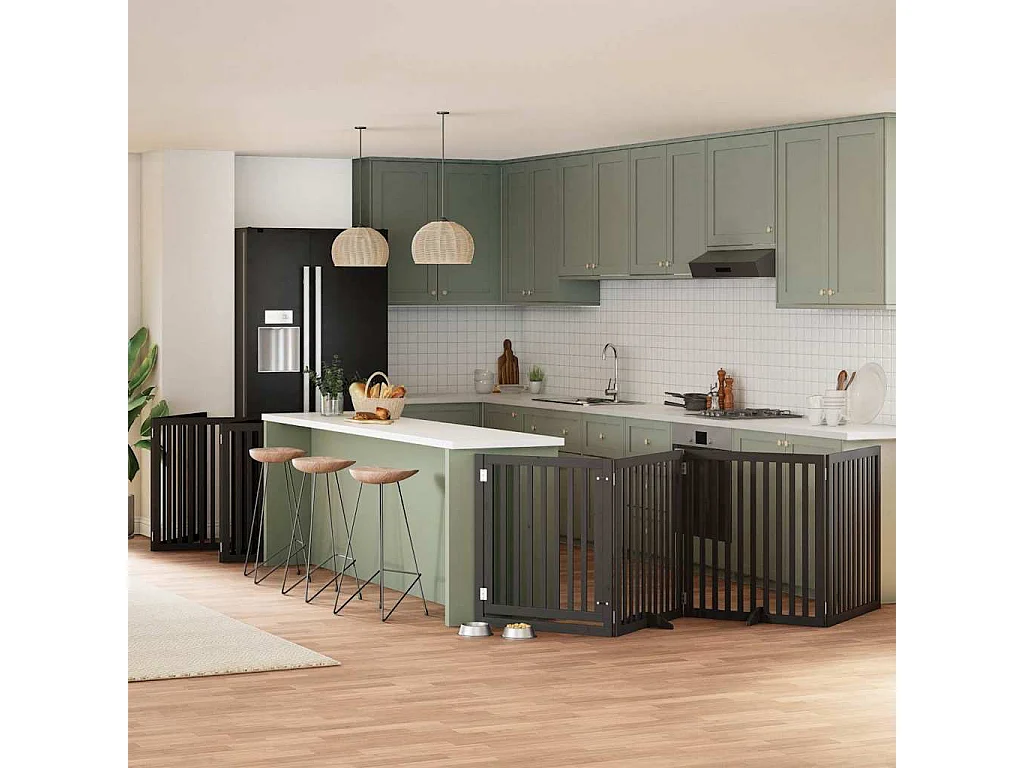 Puerta de perros plegable 12 paneles madera álamo negra 960 cm