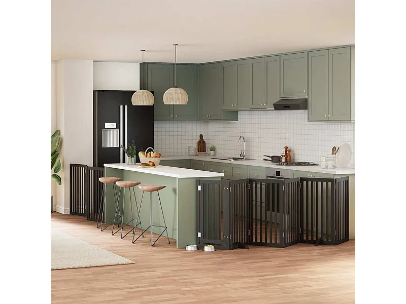 Barrière pour chien porte pliable 9 panneaux noir bois peuplier