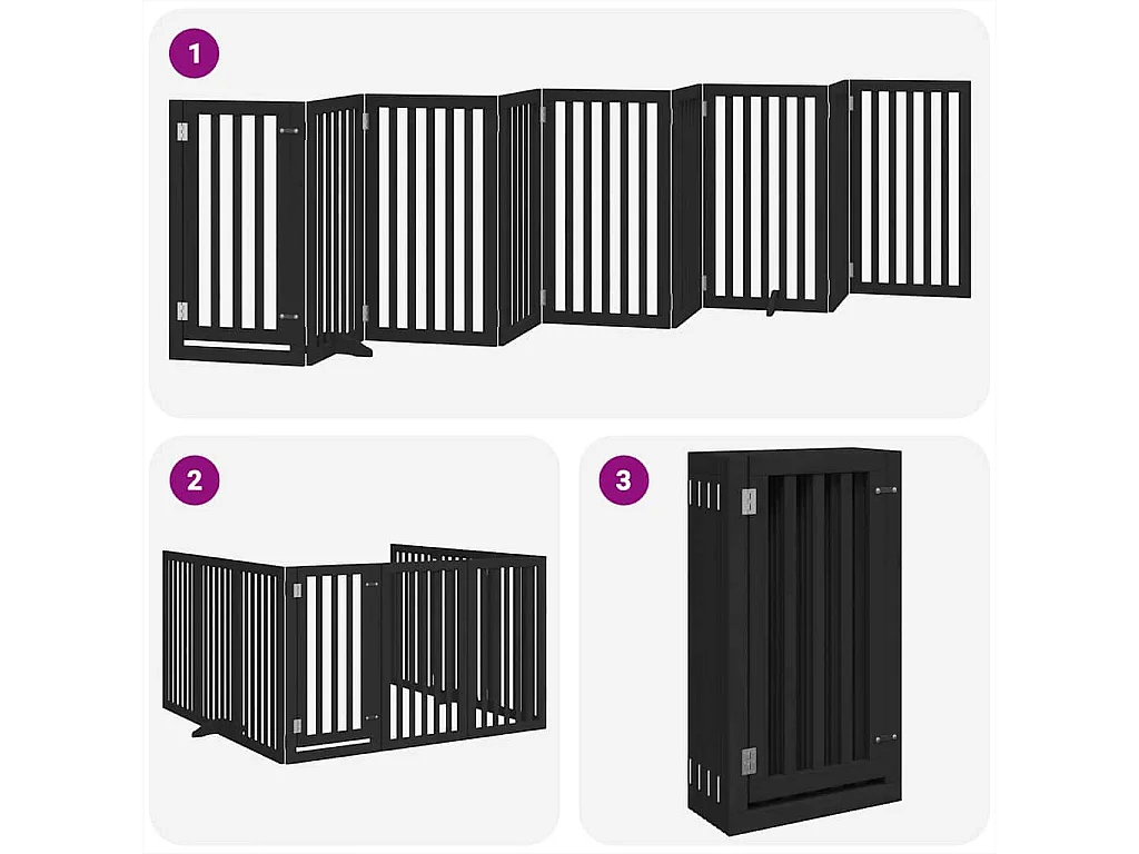 Barrière pour chien porte pliable 9 panneaux noir bois peuplier