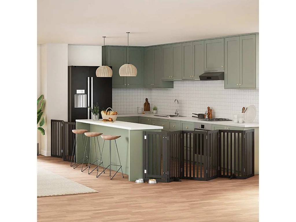 Barrière pour chien porte pliable 9 panneaux noir bois peuplier