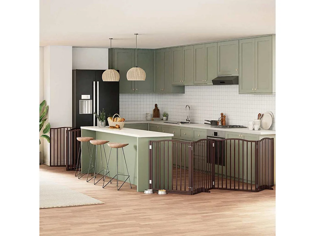 Barrière pour chien porte pliable 10 panneaux bois de peuplier