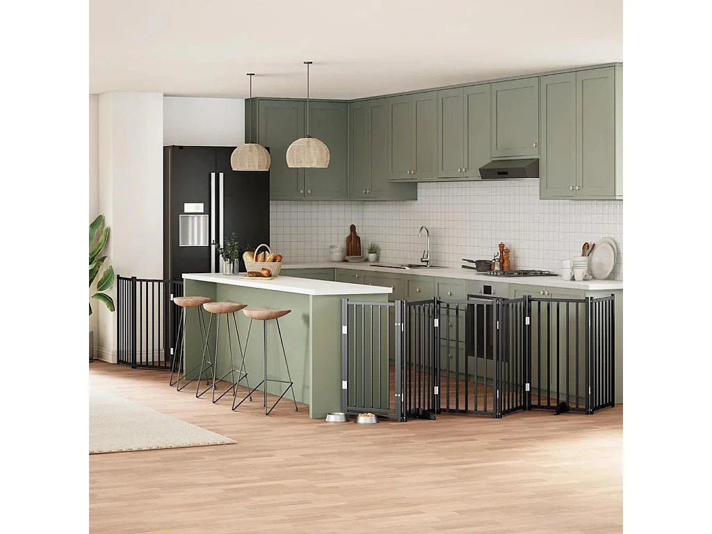 Puerta para perros plegable 9 paneles madera álamo negra 450 cm