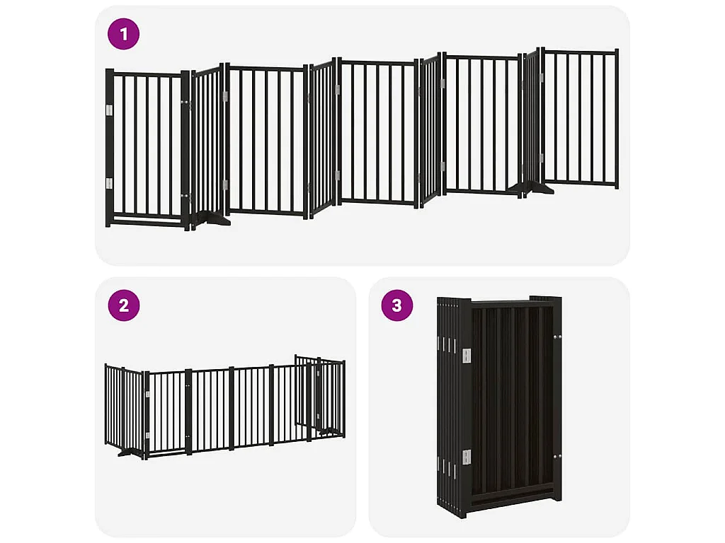 Puerta para perros plegable 9 paneles madera álamo negra 450 cm