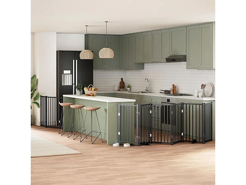 Puerta para perros plegable 9 paneles madera álamo negra 450 cm