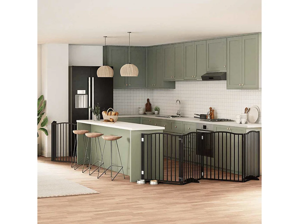 Puerta de perros plegable 8 paneles madera álamo negra 640 cm