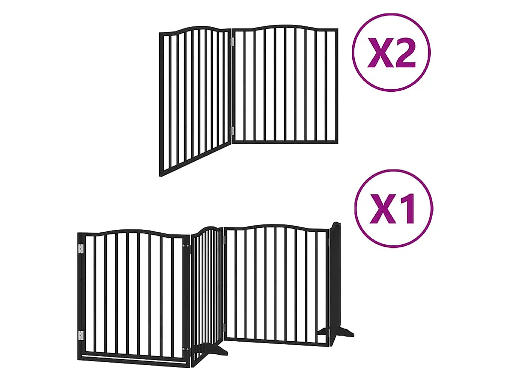 Puerta de perros plegable 8 paneles madera álamo negra 640 cm