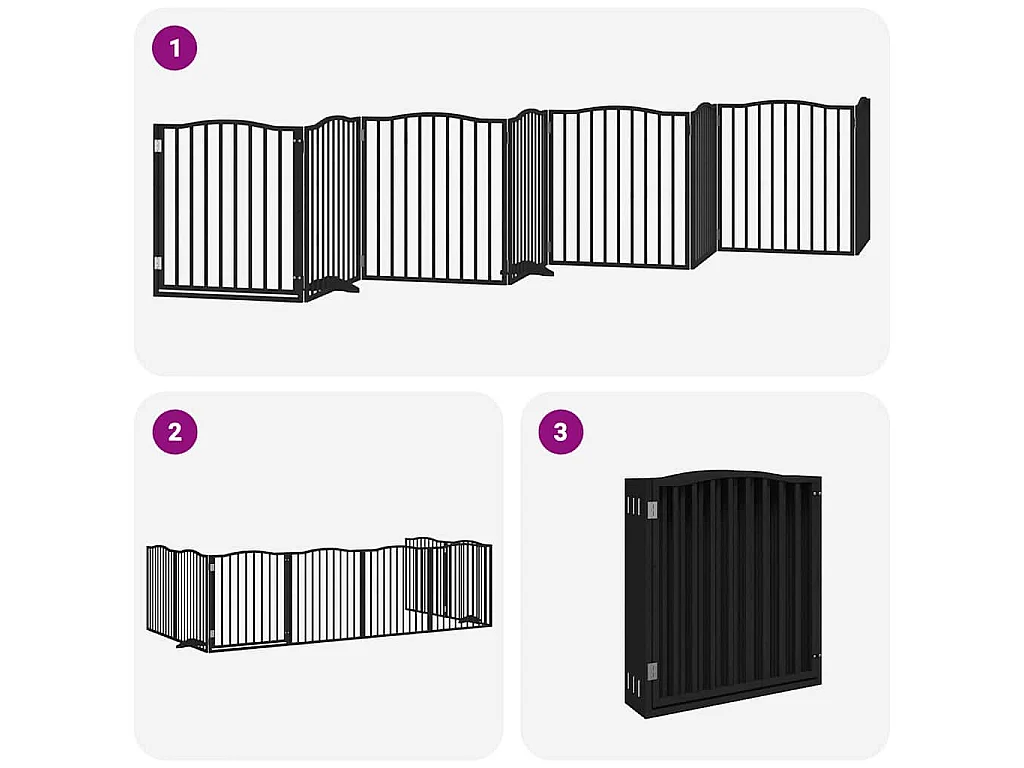 Puerta de perros plegable 8 paneles madera álamo negra 640 cm