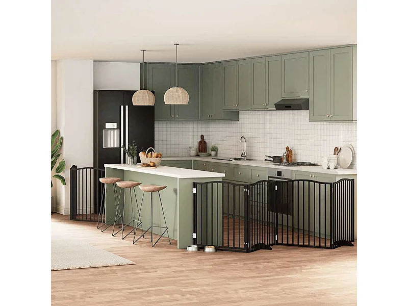 Barrière pour chien porte pliable 8 panneaux noir bois peuplier