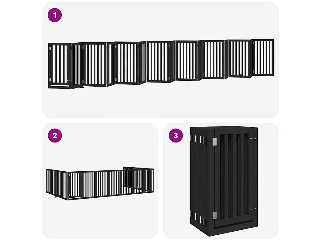 Barrière pour chien porte pliable 15 panneaux noir bois peuplier