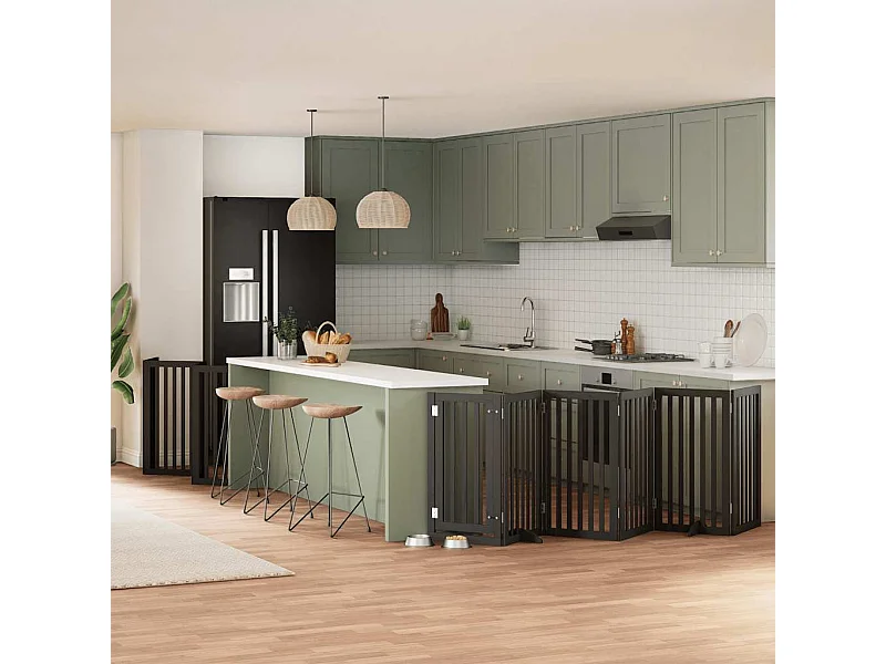 Portão para cães com porta dobrável 15 painéis 750 cm álamo preto