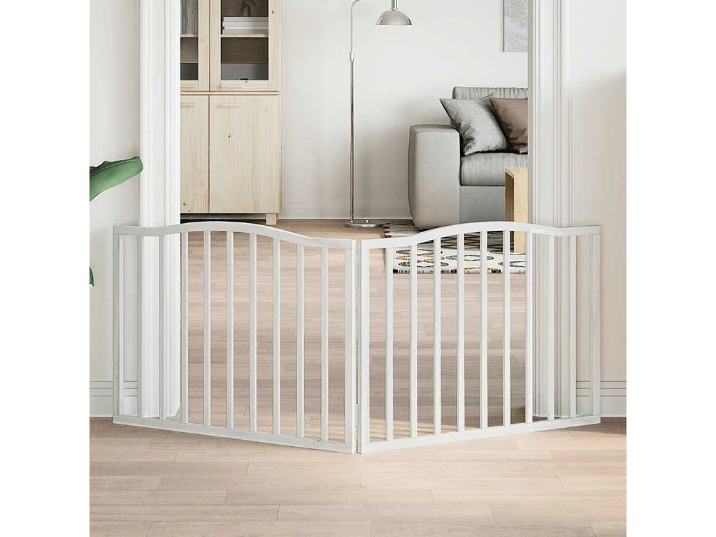 Puerta para perros plegable 2 paneles madera álamo blanca 160cm