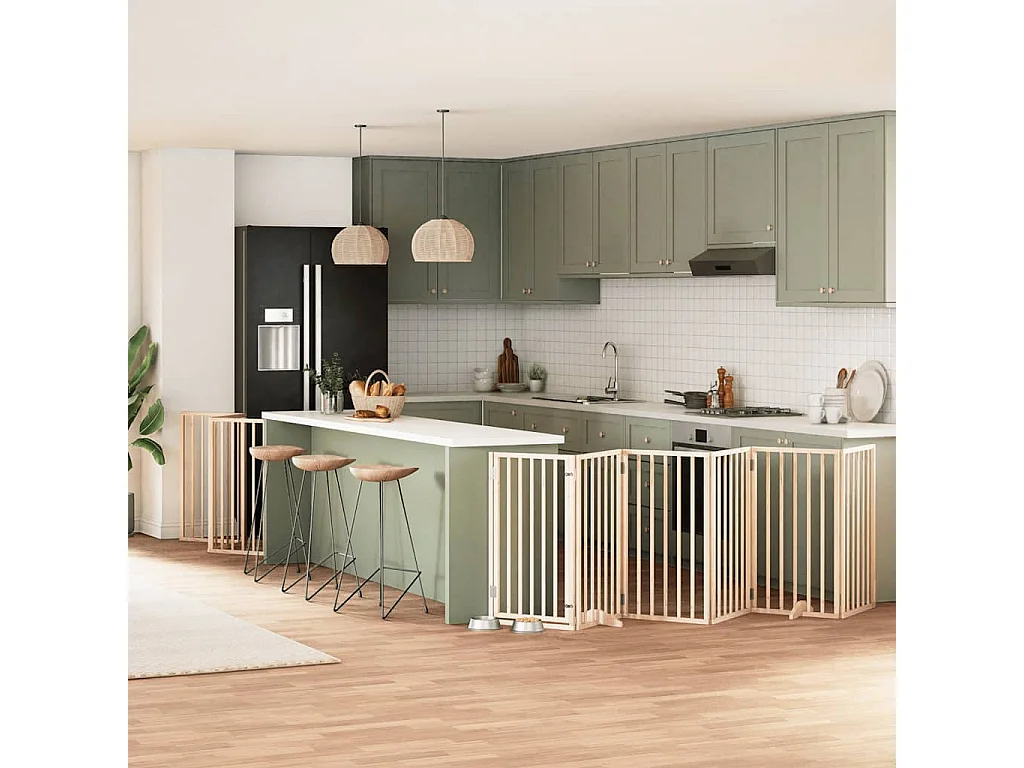 Puerta para perros plegable 9 paneles madera de álamo 450 cm