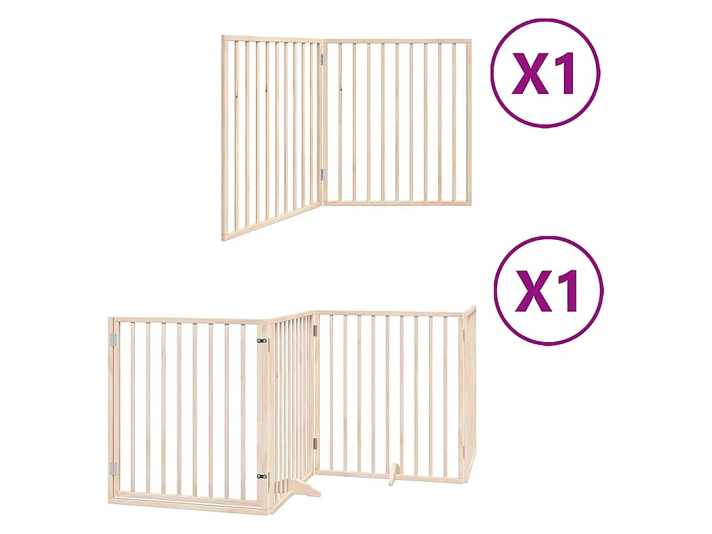 Barrière pour chien avec porte pliable 6 panneaux bois peuplier