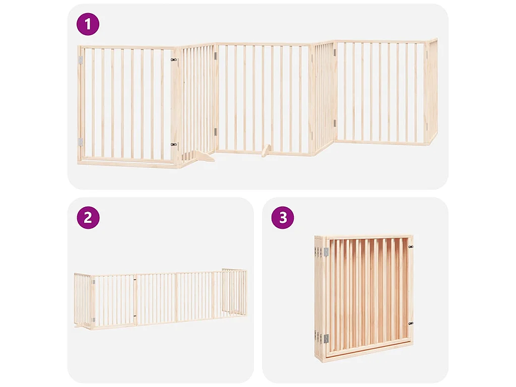 Barrière pour chien avec porte pliable 6 panneaux bois peuplier