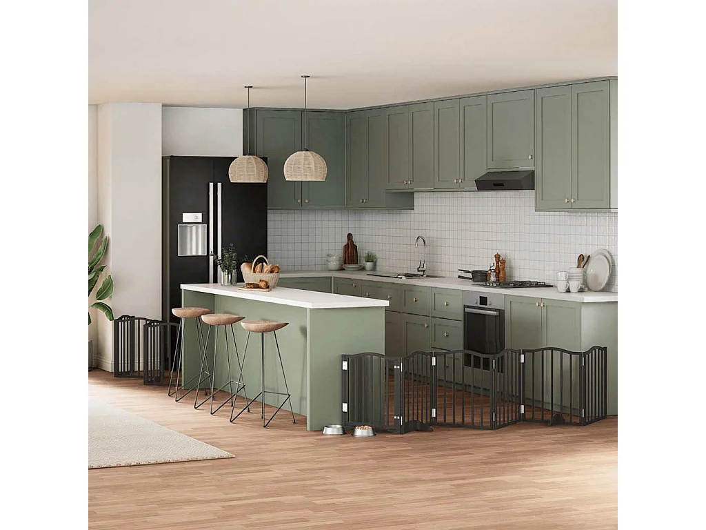 Barrière pour chien porte pliable 15 panneaux noir bois peuplier