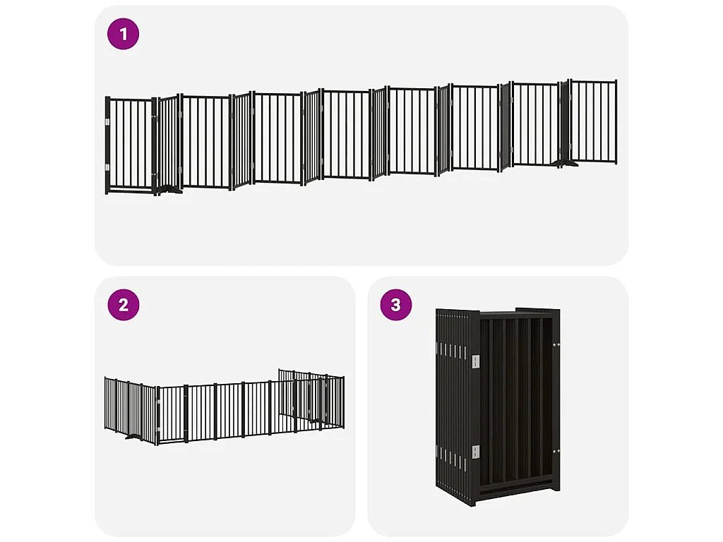 Barrière pour chien porte pliable 15 panneaux noir bois peuplier
