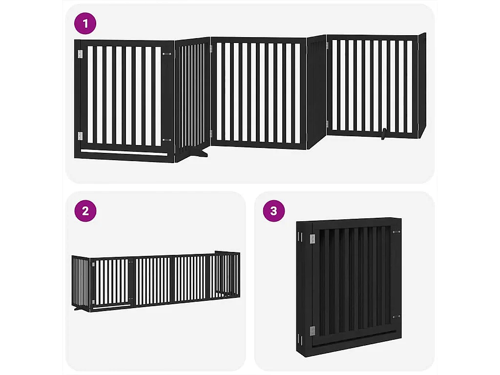 Portão para cães com porta dobrável 6 painéis 480 cm álamo preto