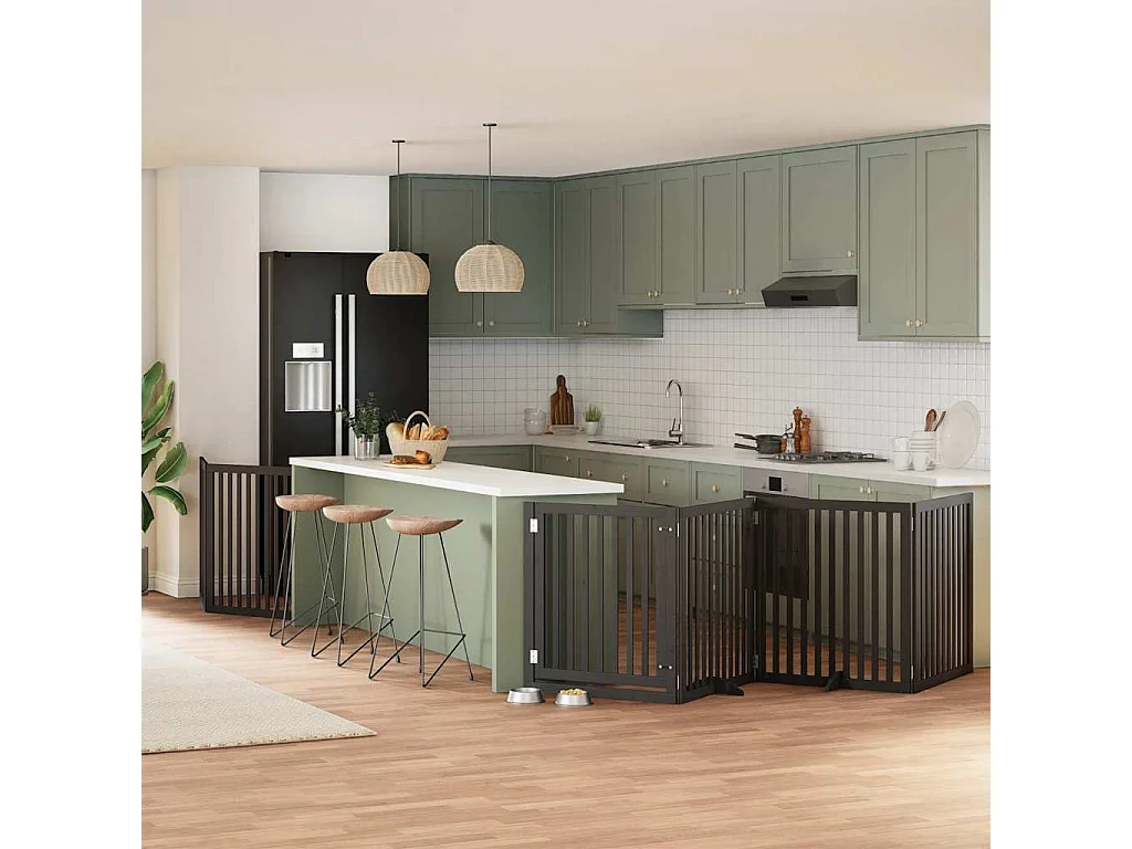 Barrière pour chien porte pliable 6 panneaux noir bois peuplier