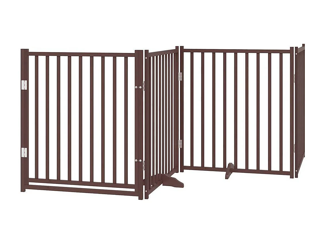 Portão para cães com porta dobrável 4 painéis abeto carv. castanho
